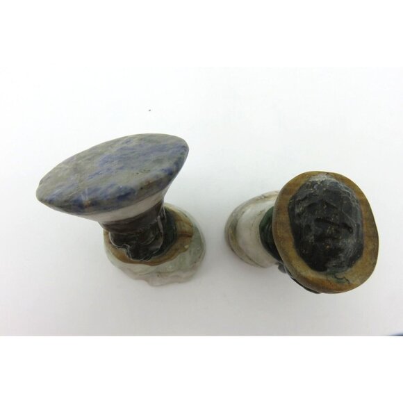 Small Stone Bust Set Colourful Hand Carved in Zimbabwe Africa 3.5" and 3.1" Tall - Picture 6 of 8